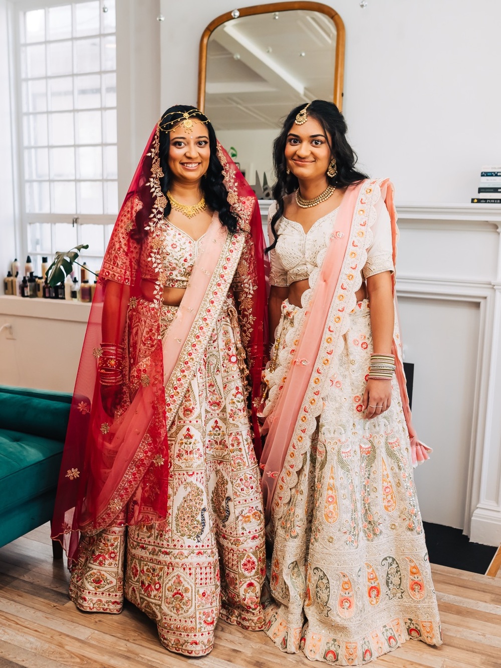 Women's Embroidered lengha in White & Pink